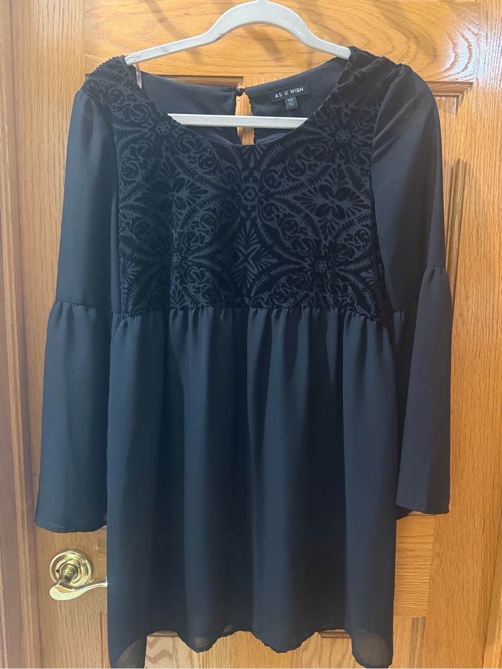 As U Wish Black Velvet Burnout Floral Top